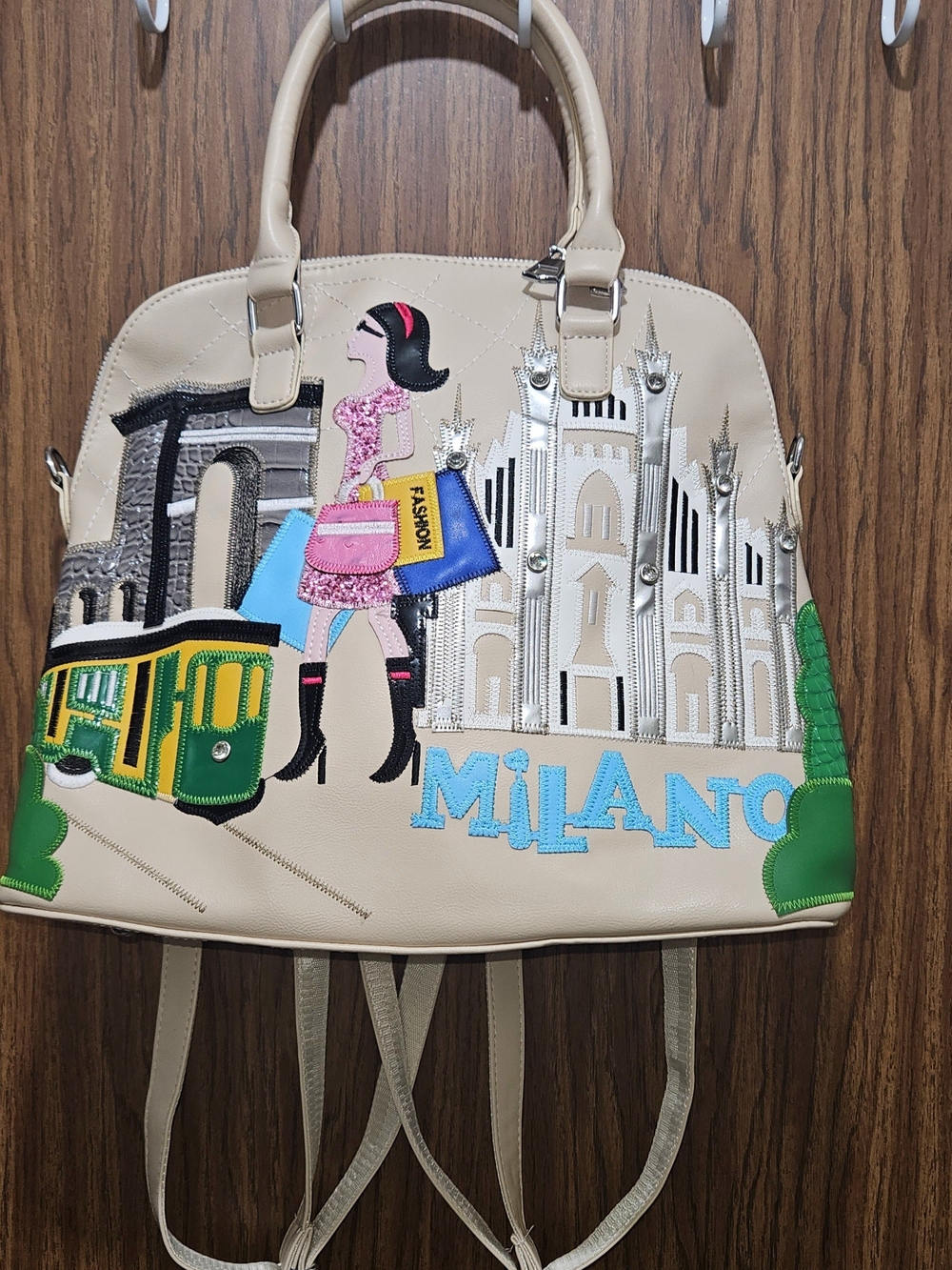 Beige Milano Appliqué Women’s Satchel Bag